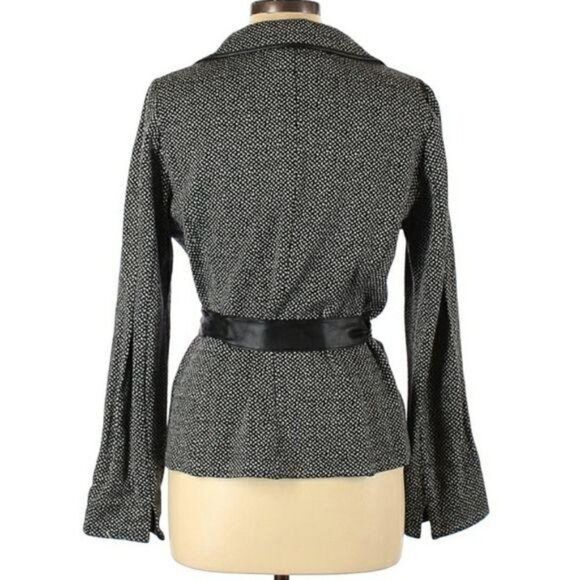 Gerard Darel Wool Faux Leather Trim Belted Button Single Breasted Blazer Sz 42 - Picture 9 of 12
